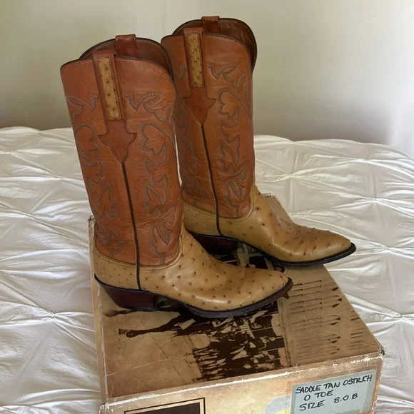 Lucchese saddle tan ostrich western cowboy boots size 8B (women’s) - Picture 6 of 8